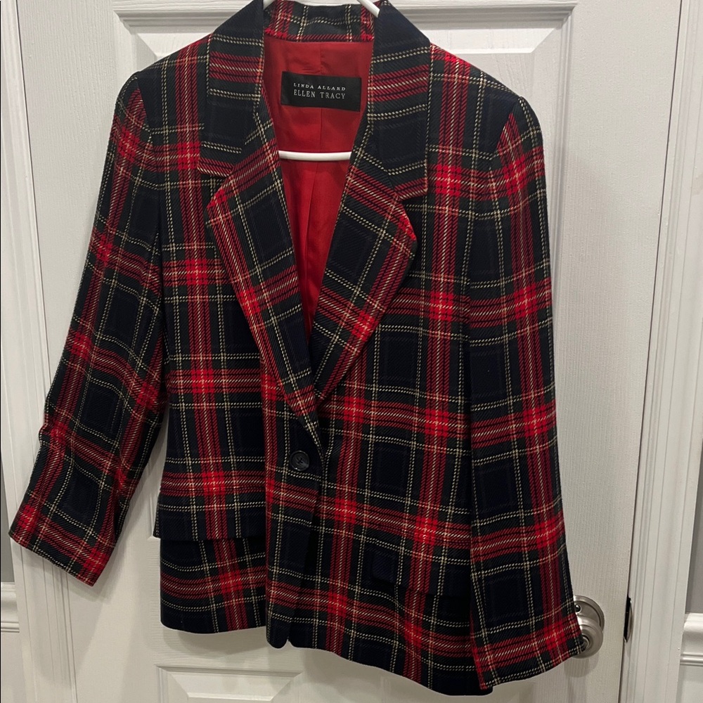 Ellen Tracy Red and Black Plaid Blazer